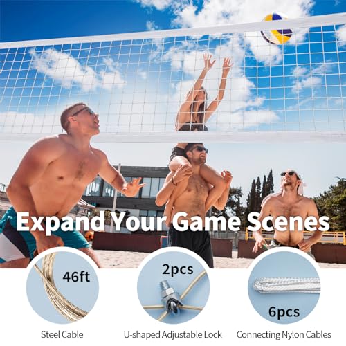 Professional Volleyball Net Outdoor Heavy Duty, All Weather Enhanced, Extended Stainless Steel Cable, Extra Thick Borders, for Backyard Beach Pool Indoor Outdoor- Regulation 32x3FT (Net Only) - color: White