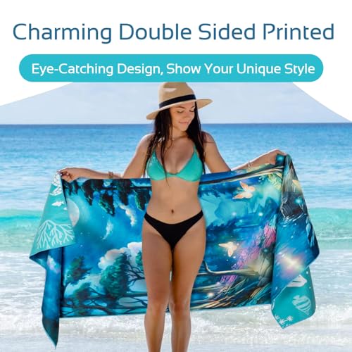 Lokigo 2 Pack Lightweight Microfiber Beach Towel Oversized 72" x 32" Compact Sand Free Quick Dry Absorbent Towels Easy Pack Swim Pool Yoga Camping Travel Essential Accessories for Men Women Adults