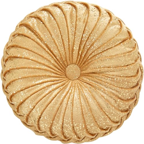 EUCIOR Round Throw Pillows,Golden Throw Pillows,Soft Spandex Velvet Fabric,Pumpkin Pleated Handmade Gold Round Velvet Decorative Pillow for Sofa Bedroom Livingroom(Golden) - color: Velvet-golden