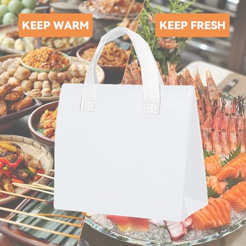 25 Pcs Insulated Take Away Bags Bulk - 6 x 9.5 x 10 Inch Thermal Take Out Bags - Thermal Insulation Cooler Bags - Disposable for Hot and Cold Food, Food Delivery (White) - color: White