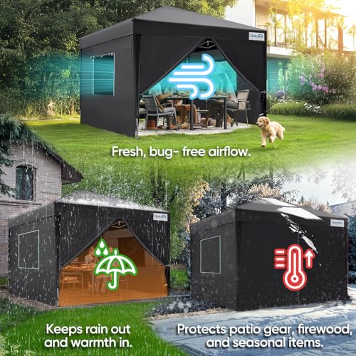 Quictent Privacy 8x8 Pop up Canopy Tent with Sidewalls and Roll-up Ventilated Windows, One Person Easy Setup, Outdoor Commercial Gazebo Shelter Enclosed Waterproof, Bonus 4 Sandbags - color: Black, size: 8x8ft