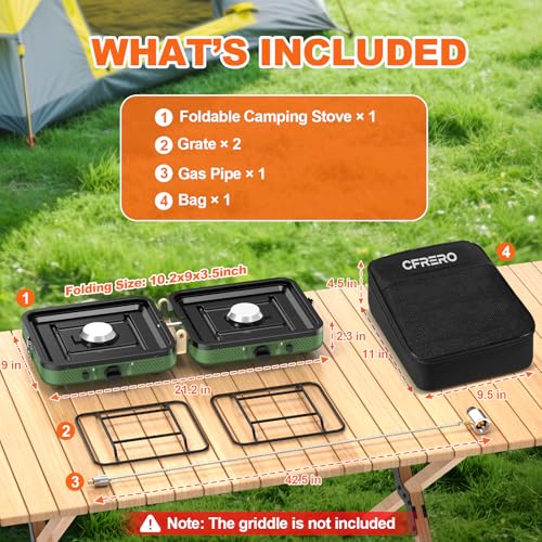 Propane 2-Burner Foldable Camping Stove with Carry Bag, Portable Propane Camp Stoves with Adjustable Burners & Piezo Ignition for Outdoor Cooking, Tailgating, Backyard Gathering(Griddle Not Included)