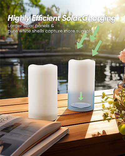 Homemory Solar Candles Outdoor Waterproof, Rechargeable Candles, Solar Powered Flameless Candles for Outdoor, Lanterns, Sensor Only, Dusk to Dawn, 3"x6", Set of 4 - size: D3"xH6", 4 Pcs, Plastic