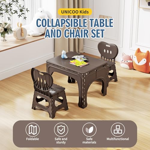 UNICOO® Kids Folding Table and Chairs Set, Kids Table & Chairs Foldable, Foldable Activity Table, Portable Picnic Table, Ideal for Indoor and Outdoor, Durable & Easy to Store (599)(Chocolate Brown) - color: Espresso