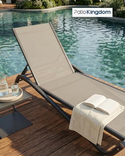 Set of 2 Patio Chaise Lounge Chairs, All-Weather Aluminum Pool Loungers for Outside, 5-Position Adjustable Sunbathing Chair for Deck, Backyard & Poolside, Rust-Proof & Stackable, Beige - color: Beige, size: Set of 2