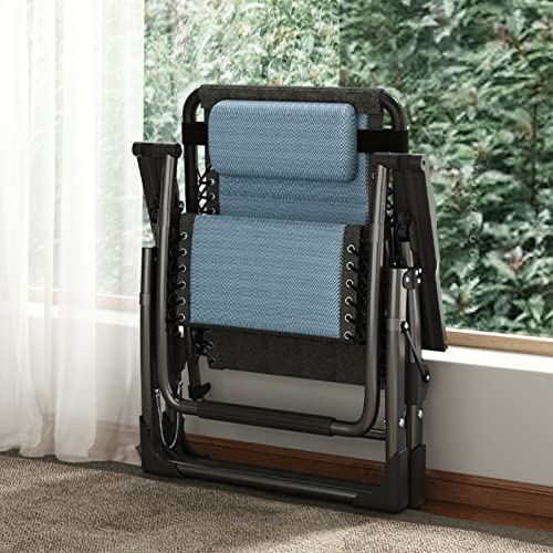 DoCred Zero Gravity Chair, Lawn Recliner, Reclining Patio Lounger Chair, Folding Portable Chaise with Detachable Headrest and Cup Holder - color: Cool Blue, style: Zero Gravity Chair