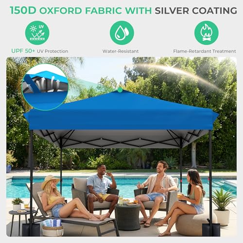JEAREY 10x10 Pop Up Canopy Tent, Heavy Duty Outdoor Canopy with 1-Push Instant Setup, Commercial Tent with Roller Bag, 4 Sandbags and 8 Stakes, Water-Resistant, Royal-Blue - color: Royal Blue