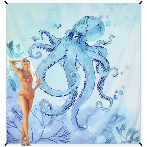 AISPARKY Beach Blanket Waterproof Sandproof Extra Large, Oversized Beach Mat, Quick Drying&Compact&Lightweight, Picnic Blankets Vacation Essentials for Outdoor Beach Camping (79" X 83" (4 Person)) - color: Blue - Octopus, size: 6'11" x 6'7"