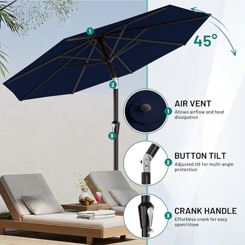 AreShark 9 FT Patio Umbrella for Outdoor, Outdoor Umbrella with Push Button Tilt and Crank, Outdoor Patio Umbrellas with 8 Sturdy Ribs for Market, Garden, Deck, Backyard, Pool (Navy) - color: Navy, size: 9ft