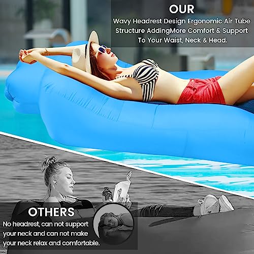 ele ELEOPTION Outdoor Inflatable Camping Couch Waterproof Portable Blow Up Air Sofa Chair Lounger for Backyard Beach Traveling Camping with Compression Sacks (Blue) - color: Blue