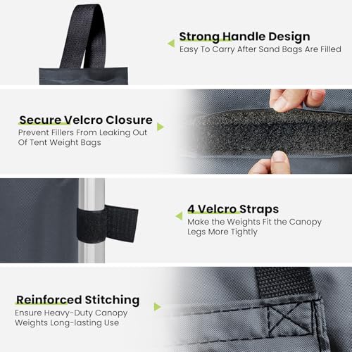 Eurmax USA 125LBS 4-Pack Universal Canopy Weights, Secure Wind Protection to Prevent Tipping, Easy Wrap-Around Installation Heavy Duty Sandbags (Without Sand), Fits All Instant Shelter Legs,Gray - color: Gray, size: Single Pocket
