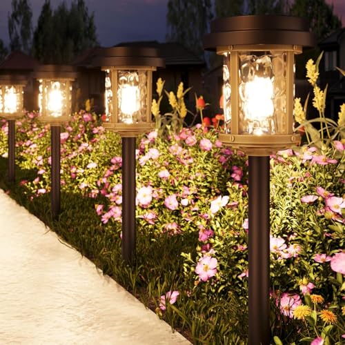 XMCOSY+ Solar Pathway Lights Outdoor, 6 Pack Solar Powered Garden Lights, 20 LM LED Glass Landscape Lights, Waterproof Lighting for Garden Yard Landscape Driveway Walkway - color: ‎Brown & Black, size: 6 Packs