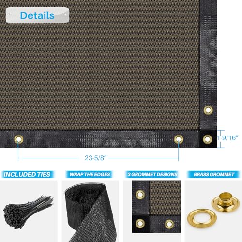 Patio Paradise 4' x 50' Brown Fence Privacy Screen, Commercial Outdoor Backyard Shade Windscreen Mesh Fabric with brass Gromment 85% Blockage