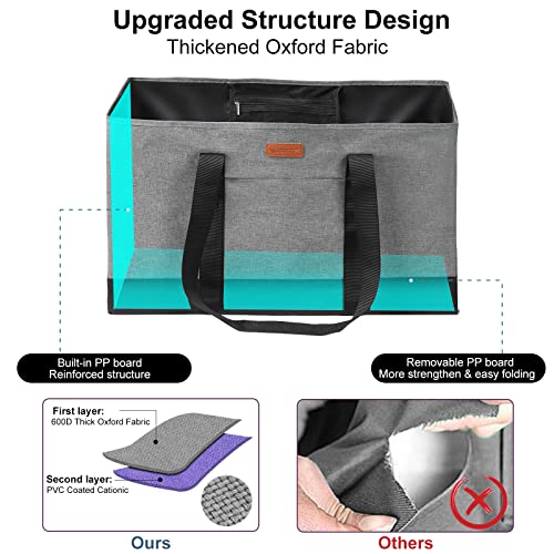 WONDAY Extra Large Foldable Grocery Tote Bag With Handles for Storage, Picnics, Beach, Pool, Laundry - Reusable Shopping Bag (Grey) | 22" XL Capacity, Foldable Design, 50 lbs Weight Cap, Waterproof, With Pockets, Wipe Clean - color: Grey