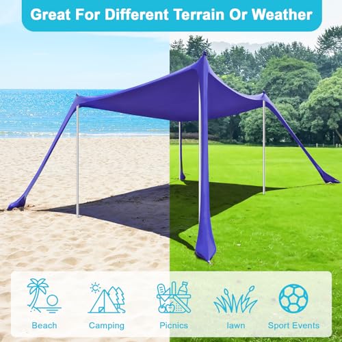 Beach Tent - 10 x 10 FT Beach Canopy, Portable Beach Tent Sun Shelter UPF50 with 4 Sandbags, Anti-Wind Ropes,Ground Pegs, and Stability Poles,Outdoor Beach Shade Canopy for Camping - style: 10*10 FT 4 Pole-Royal Blue