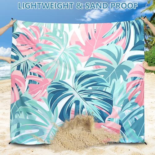 HIHOHO Beach Blanket Waterproof Sandproof Beach Mat for 1-8 Adults Quick Drying Durable Outdoor Picnic Mat for Beach Festival Travel Camping Hiking (Flamingoes-Palm, 79"×83"(4 Person)) - color: Flamingoes-palm, size: 6'11" x 6'7"