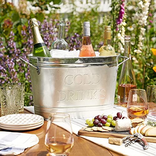 Twine Insulated Drink Galvanized Bucket, Beer and Beverage Tub, Metal Bucket, Ice Buckets for Parties, Holds 5.35 Gallons, Silver - style: Galvanized