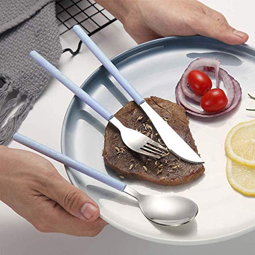 Portable Home Utensils Reusable Flatware Set with Case, Stainless Steel Metal Travel Cutlery Lunch Tableware 3 PCs Size Fork Spoon Knife with Colored Handle(Fork Spoon Knife 1 set, Blue) - color: M Blue