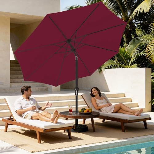 MEWAY 9ft Patio Umbrella Outdoor Table Umbrellas with Push Button Tilt and Crank, Market Umbrella 8 Sturdy Ribs for Deck, Garden, Pool and Backyard, Dark Red - color: Dark Red, size: 9ft