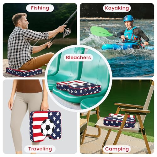 Stadium Seat Cushions 2 Pack - Portable Bleacher Cushions with 2.5-Inch Extra Thick High-Density Foam and Soccer Pattern - color: 2pack Soccer