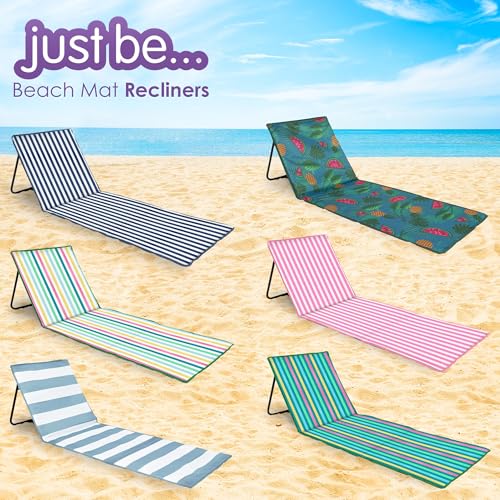 just be... Beach Sun Mat Folding Lightweight Portable Adjustable Sunbathing Recliner with Backrest Support and Valuables Pocket for Holidays Garden Camping Park Festivals - Dark Multicolour Stripes - color: Dark Multicolour Stripes