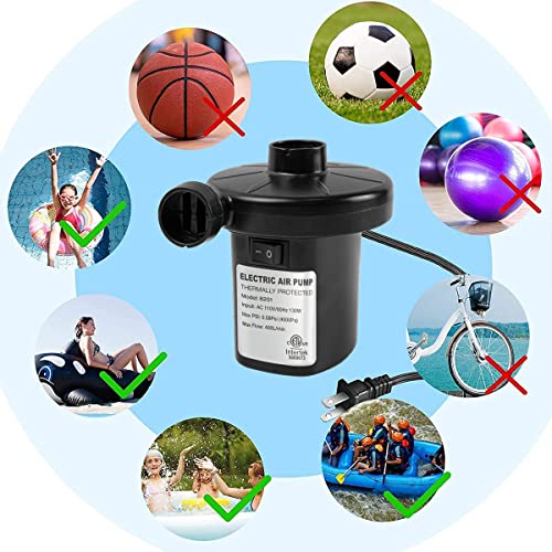 Electric Air Pump for Inflatables, Air Mattress Pump Inflator Deflator Pumps with 3 Nozzles Pool Air Pump for Float Inflatables(130W)