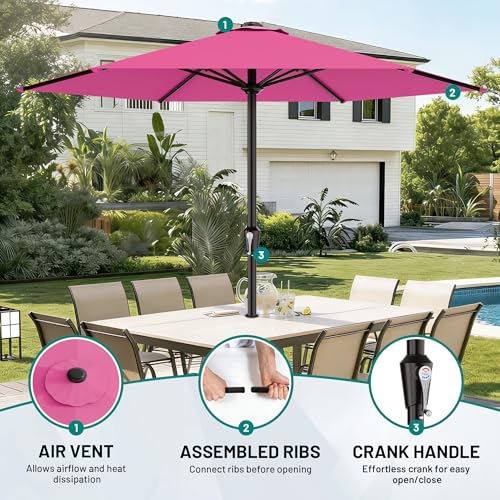 AreShark 11 FT Patio Umbrella for Outdoor, Outdoor Table Umbrella with Push Button Tilt and Crank, Outdoor Patio Umbrellas with 6 Sturdy Ribs, Patio Umbrellas for Market, Garden, Pool (Rose Pink) - color: Rose Pink, size: 11ft