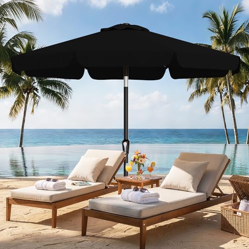 AreShark 9FT Valance Patio Umbrella, Outdoor Table Umbrella with Tilt and Crank, Outdoor Market Umbrellas W/ 8 Sturdy Ribs UV Protection for Garden, Deck, Backyard and Pool, Black - color: Black, size: 9 Ft