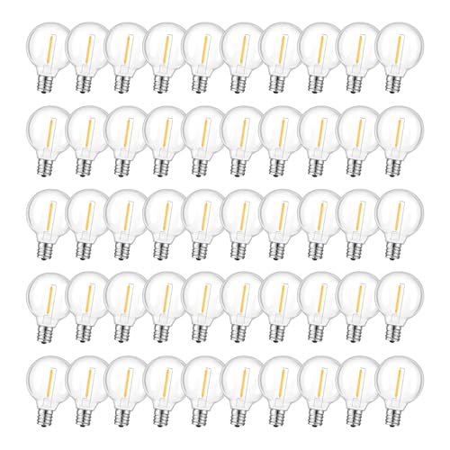 GvvooHome 50 Pack LED G40 Replacement Bulbs for String Lights, Shatterproof Plastic Globe Bulb for Indoor Outdoor Patio Decor, E12 Candelabra Socket Base, Warm White - size: 50 Pack