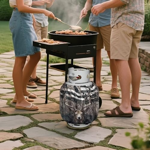 American Deer Propane Tank Covers 20lb Retro Outdoor Heavy Duty Waterproof Windproof Gas Tank Cylinder Cover with Elastic Brand, Dress up Your Gas Grill, Fits Standard 20lb Cylinder - color: American Deer Retro