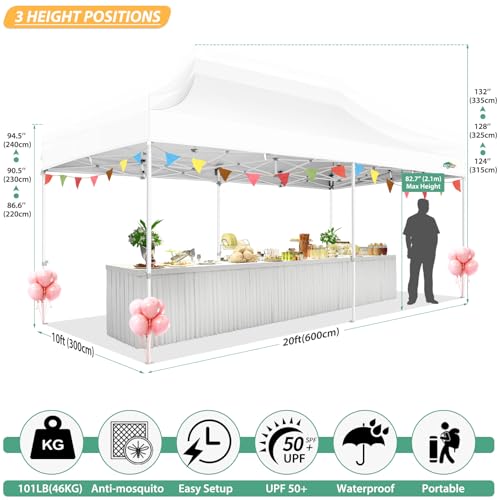 COBIZI 10x20 Canopy Tent with 6 Sidewalls,Heavy Duty Pop up Canopy with Mosquito Netting,Easy up Screen Tent for Parties Wedding Outdoor Patio with Roller Bag,White - color: White, size: 10x20ft(standard)