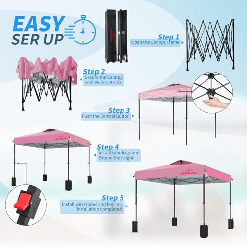 8x8 Pop Up Canopy, Easy Up Canopy Tent, Heavy Duty Tents for Parties, One Person Set Up Event Tent, Pink - color: Pink, size: 8x8