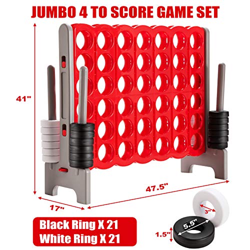 Costzon Giant 4-in-A-Row, Jumbo 4-to-Score Giant Game Set for Kids & Adults, Indoor Outdoor Yard Connect Game, 3.5FT Tall with 42 Jumbo Rings & Quick-Release Slider, Perfect for Family & Party Games - color: Red/Gray