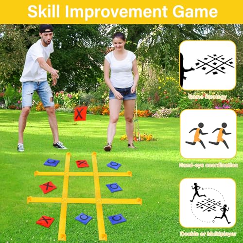 Giant Tic Tac Toe Outdoor Games for Kids Adults Family, Portable Tic Tac Toe Bean Bag Toss with 10pcs Bean Bag, Large Outdoor Lawn Backyard Games Carnival Field Day Game - color: Yellow