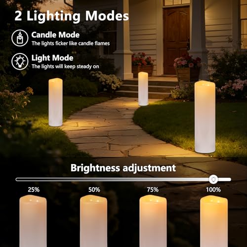 Kimjo 14" x 4" Large Outdoor Candles with Remote: Battery Operated LED Flameless Candles with Timer - Realistic Fake Waterproof Flickering Pillar Candles for Patio Porch Lanterns (White 2 Pack) - color: White