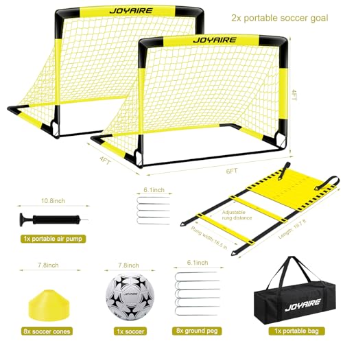 Pro-Grade Kids Backyard Soccer Goal, Tear-Resistant 5-Layer Polyester Soccer Net & 10mm Poles for Maximum Durability, 4x3ft/6x4ft/7x5ft, Pop Up Portable Soccer Training Equipment Set with Size 4 Ball - size: 6x4ft, 2 Set, style: Yellow