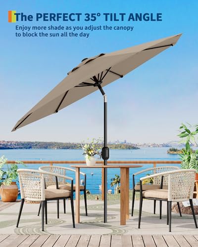 GarveeLife Outdoor Patio Umbrella, Table Market Umbrella with Push Button Tilt and Crank, 8 Sturdy Ribs UV Protection Waterproof for Garden, Deck, Backyard, Pool - color: Brown, size: 10FT