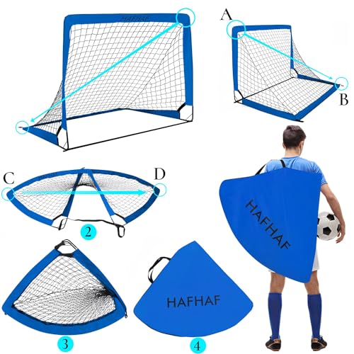 HAFHAF Soccer Goals, 4x3 ft Portable Kid Soccer Goals for Backyard with Ball, Ladder, and Cones Pop Up Soccer Net Soccer Set for Kids Age Youth and Toddler Games, Sports Outdoor Indoor - color: Blue