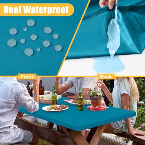 Rectangle Table Cloth, Waterproof Elastic Fitted Tablecloth for 4 Foot Folding Tables, Washable Polyester Tablecloths for Picnic, Camping, Outdoor (Teal, 30"x48") - color: Teal, size: 48" x 30" (Rectangular)