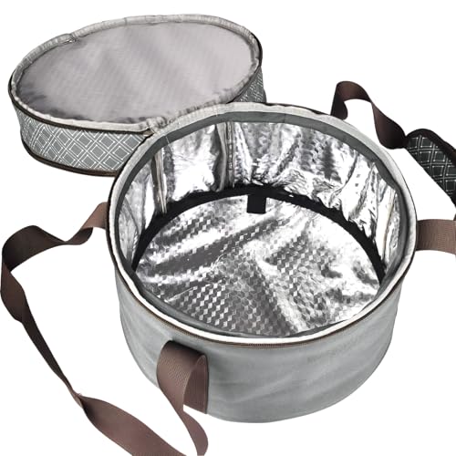 Pie Carrier With A Lid And Handle, With A Hard Edge That Won'T Collapse, Round Insulated Casserole Carrier,It Is Suitable For The Safe Transportation Of Cold And Hot Food (Grey) - color: Grey