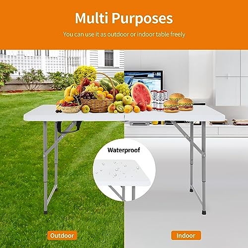 BestOffice Camping Folding 4 Foot Plastic Table, White - color: White, size: 4 FT