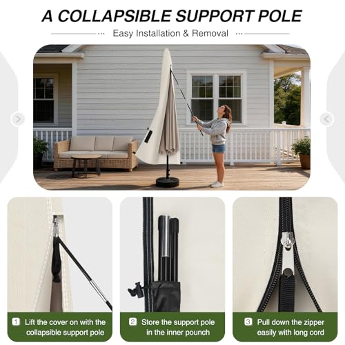Porch Shield Patio Umbrella Cover - Outdoor Waterproof Garden Market Parasol Covers Fits Market Umbrella up to 12 Feet, Beige - color: Beige, size: Fits Market Umbrella up to 12 Feet DIA