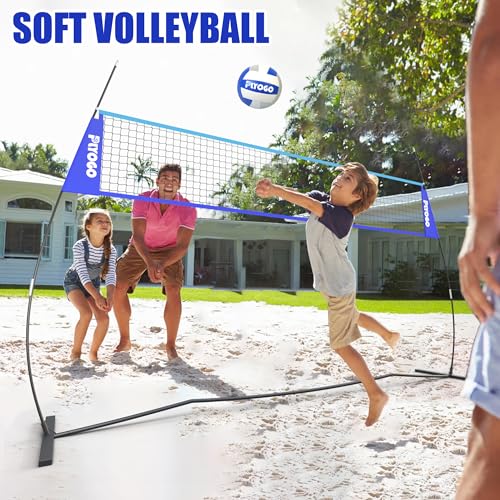 Volleyball Net, 14FT Freestanding Volleyball Net for Backyard, Adjustable Height and Instant Setup, Professional Portable Training Practice Set for Indoor and Outdoor with Carry Bag