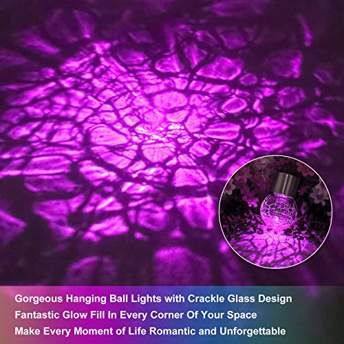 12Pack Outdoor Hanging Solar Lights - Cracked Glass Solar Lights Waterproof LED Decorative Ball Lights Tree Solar Powered Globe Lights with Hook for Garden Yard Fence Christmas Decoration, Multicolor - color: Multicolor
