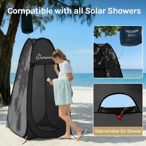 Wolfwise Pop Up Shower Tent for Camping Essentials, Portable Instant Changing Tent with Ventilation Window & Carry Bag, Privacy Dressing Room Bathroom Toilet for Beach & Outdoor, Standard, Dark Black - color: Dark Black, size: Standard: 6'3" H, 39.4" W