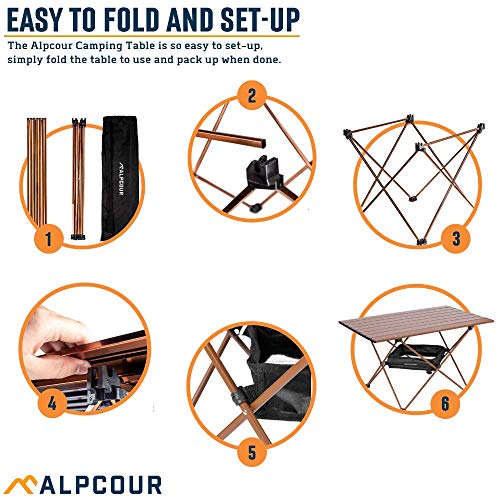 Alpcour Portable Camping Table – Lightweight, Compact Folding Side Table in a Bag with Aluminum Top & Heavy Duty Hinge for Easy Travel & Storage – Great for Outdoor BBQ, Backpacking, Tailgate & More - size: Small