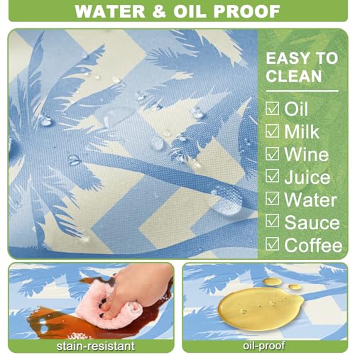 Fitted Picnic Table Cover with Bench Covers, Windproof Vinyl Table Cloths Outside Camping Cooking Backyard Furniture Seat Cushion Tablecloth Activities Party Decor Decorations Para Acampar Equipment - color: Blue Coconut Tree, size: 72in