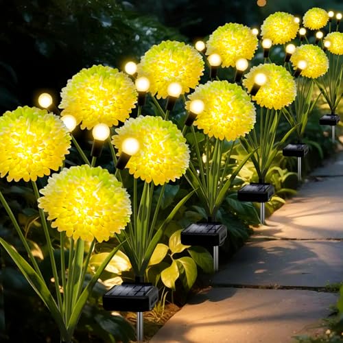 Solar Lights Outdoor Waterproof, 6 Pack Solar Firefly Swaying Lights with Flowers, Flower Light Garden Decor for Outside Yard Patio Thanksgiving Christmas for Women Grandma - color: Warm White, size: 6 pack