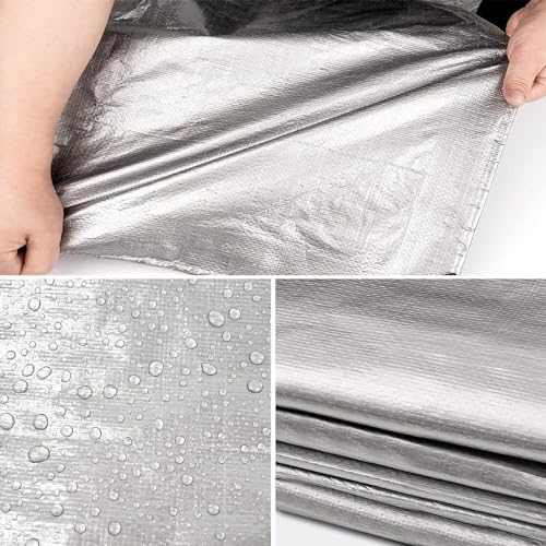 10 x 12ft Tarps Heavy Duty Thick Waterproof, Poly Canopy Silver + Black Tent Shelter Cover, 18 Mil Tarpaulin Shade, Rip and Tear Proof, UV Resistant Tarpaulin with Grommets and Reinforced Edges - color: Silver+black（18mil）, size: 10 x 12ft