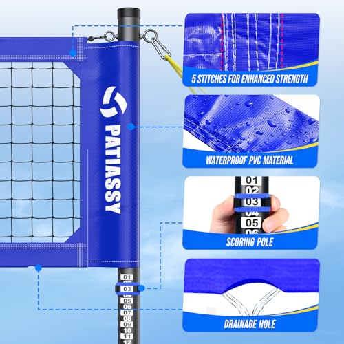 Professional Heavy Duty Volleyball Net Set for Backyard & Beach, Outdoor Net System with Steel Anti-Sag Winch, 32FT Reinforced Net, Height Adjustable Rust-Resistant Aluminum Poles, Portable Carry Bag - color: C-Deep Blue